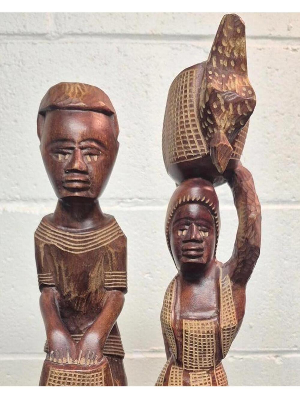 Pair of Hand-Carved Wooden African Figurines